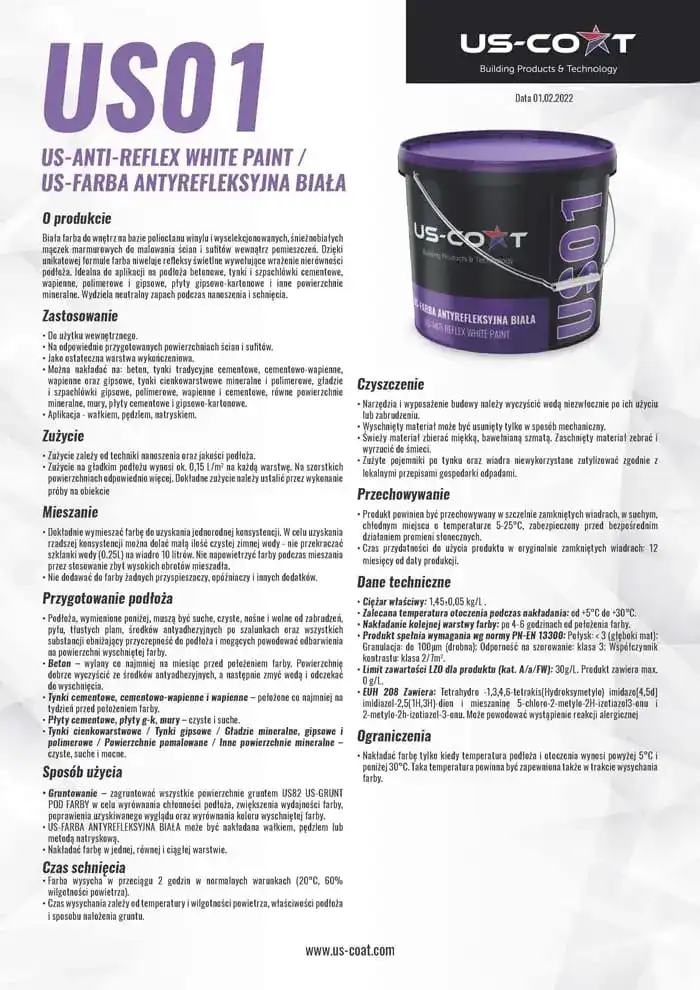 US-FARBA ANTYREFLEKSYJNA BIAŁA US01